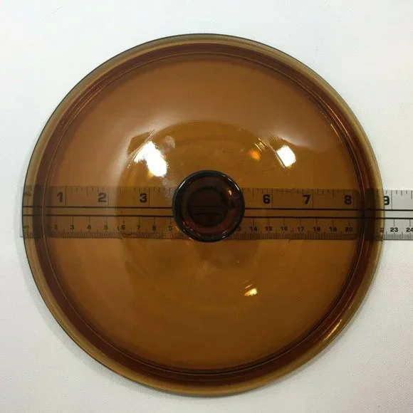 Vintage 9" Glass Amber Brown Cooking Pan Lid Casserole - Picture 5 of 5